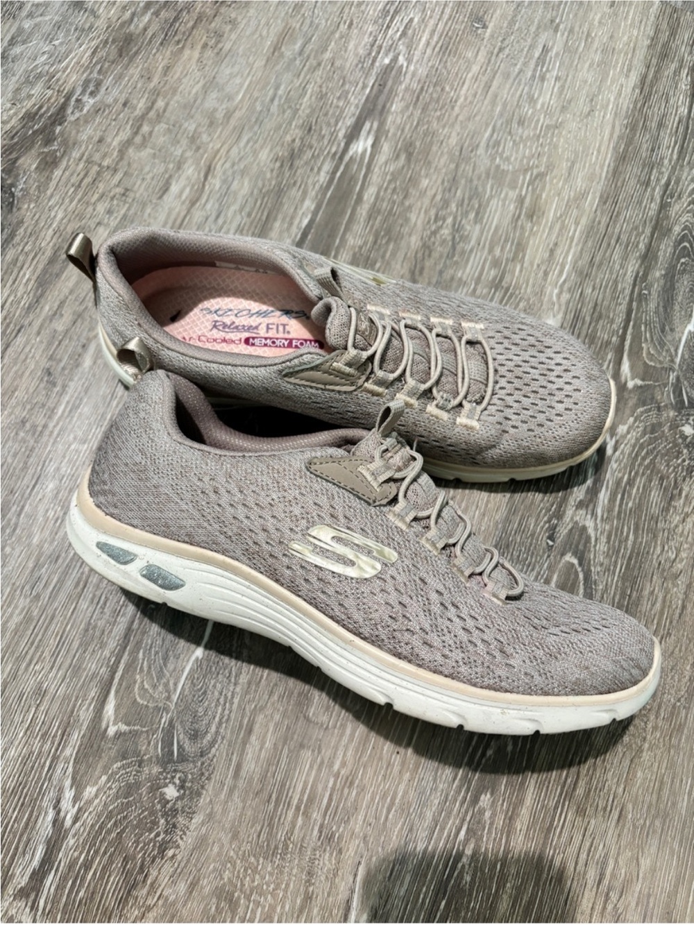 Skechers Women's Taupe Slip-On Knit Athletic Sneakers